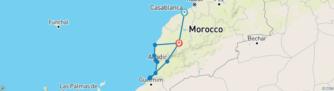 Foto van een kaart met de route van de rondreis