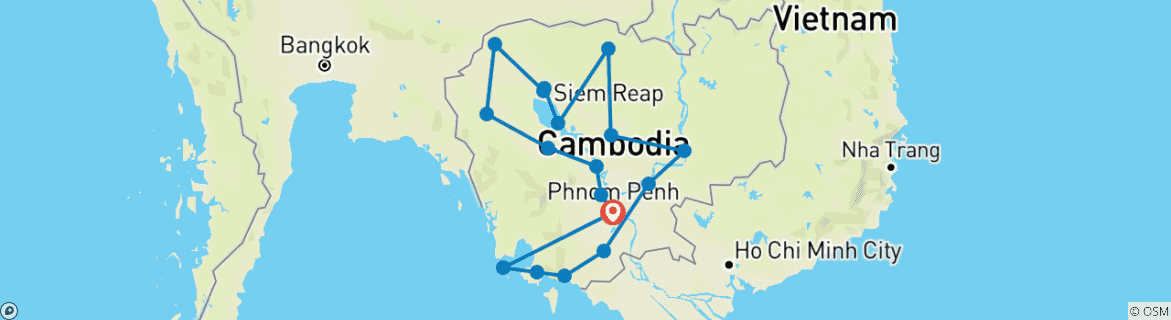 Foto van een kaart met de route van de rondreis