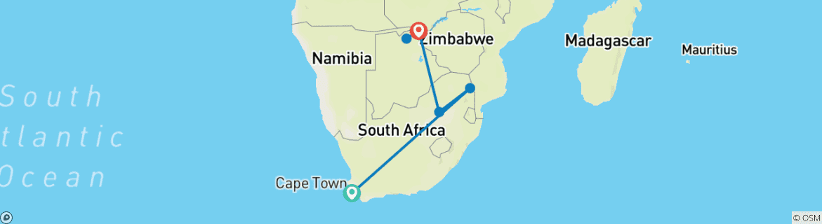 Carte du circuit Découverte de l'Afrique australe 2025-2026