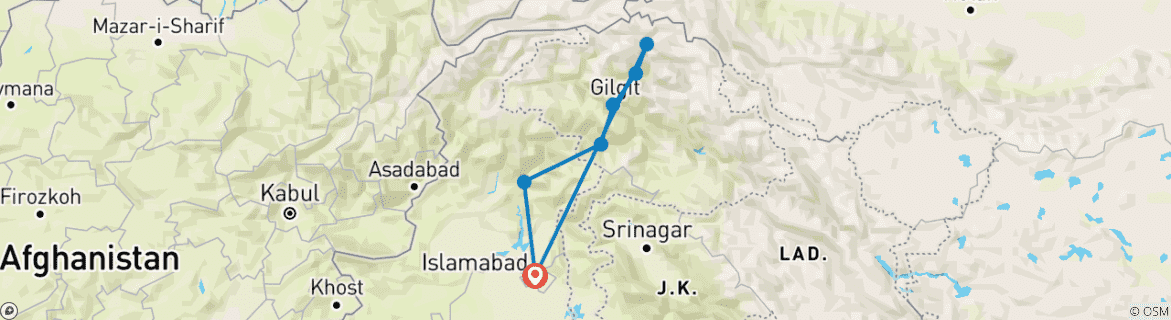 Image of a map showing the route of the tour