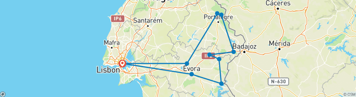 Carte du circuit Les villages de l'Alentejo