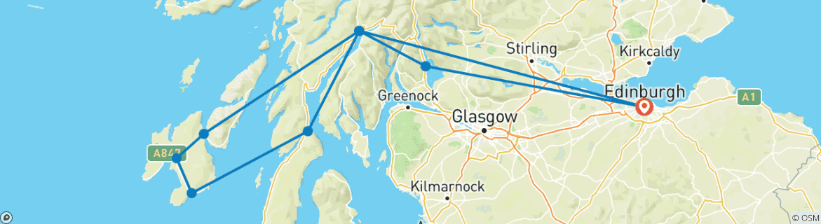 Map of 4 Day Islay & Campbeltown Whisky Tour