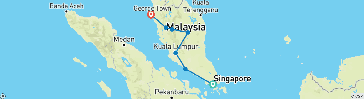 Karte von 14 Tage Singapur und Malaysia: Metropolen-Regenwald-Inselwelt