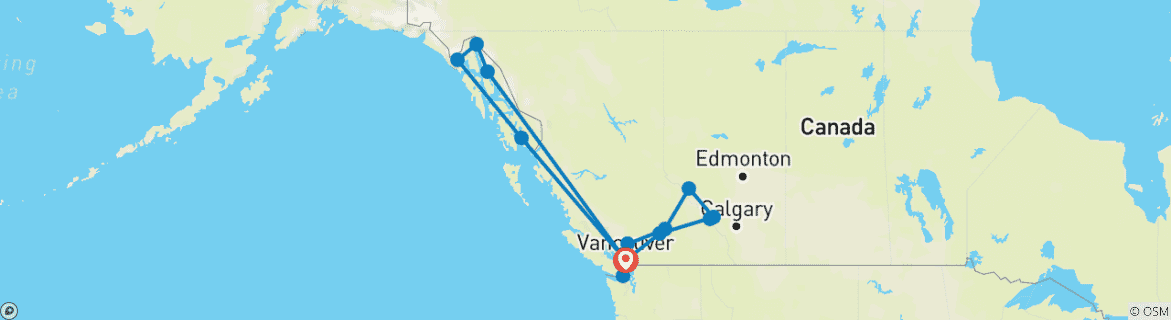 Map of Icons of Western Canada & Alaskan Cruise 2025 - 22 Days