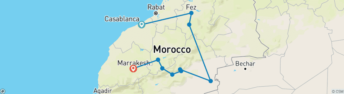 Map of 9 Days Morocco Desert & Mountains Discovery Tour From Casablanca