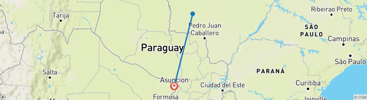 Map of 8 Days Paraguay and Brazil: Chaco and Pantanal