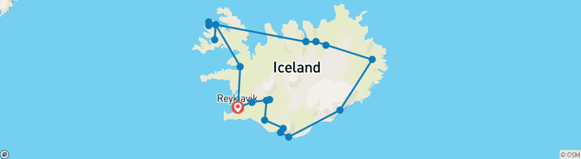 Mapa de Círculo Polar Islandés, Fiordos Occidentales y Aurora Boreal - 12 días