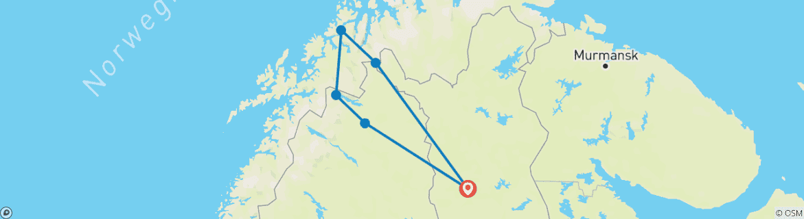 Carte du circuit Circuit en Laponie, Finlande, Suède et Norvège (départ de Rovaniemi) avec activités
