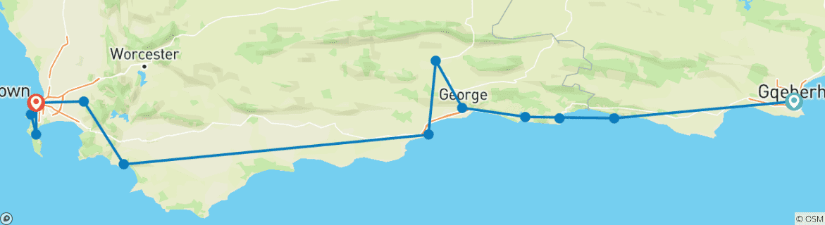 Map of 10-Day Garden Route Vacation