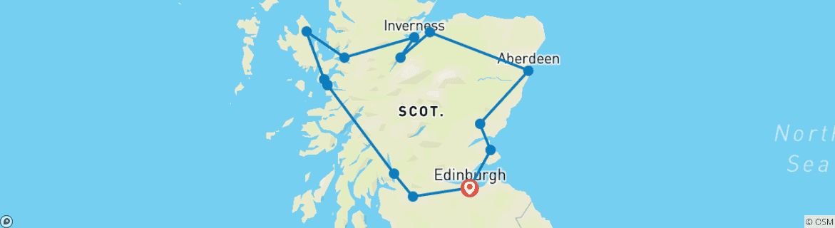 Image of a map showing the route of the tour