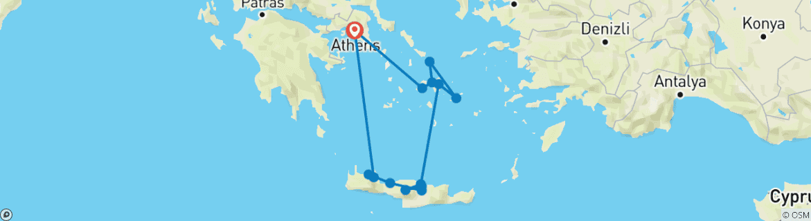 Map of Gems of Greece: Athens, Naxos & Crete