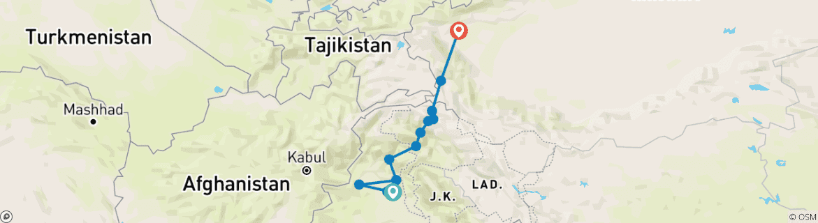 Foto van een kaart met de route van de rondreis