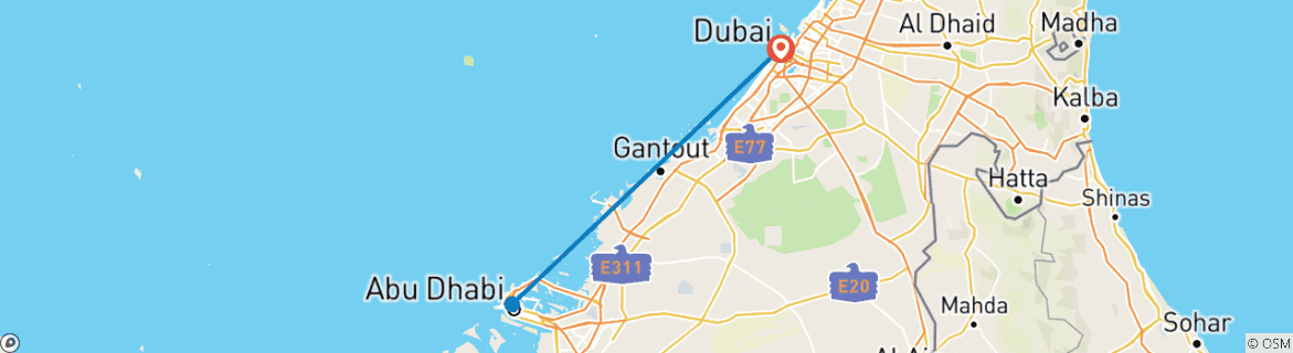 Map of 7 Day 6 Nights Dubai Discovery Tour