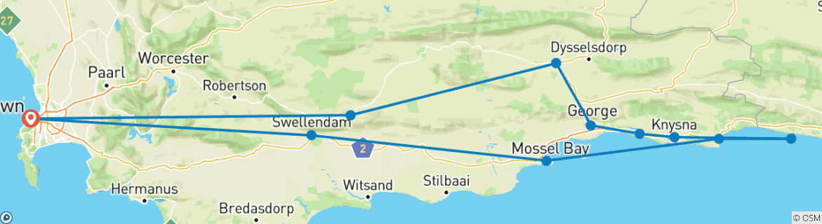 Image d'une carte montrant l'itinéraire du circuit