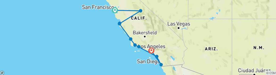 Map of Coastal California & Yosemite