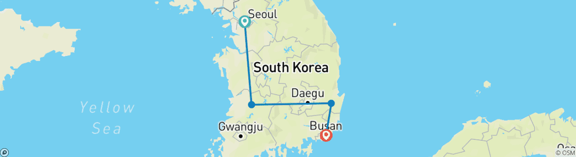 Carte du circuit L'essentiel de la Corée du Sud en 10 jours - One Life Adventures
