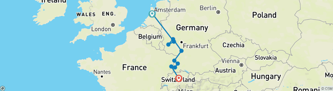 Map of Active & Discovery on the Rhine with 2 Nights in Lucerne (Southbound) 2026