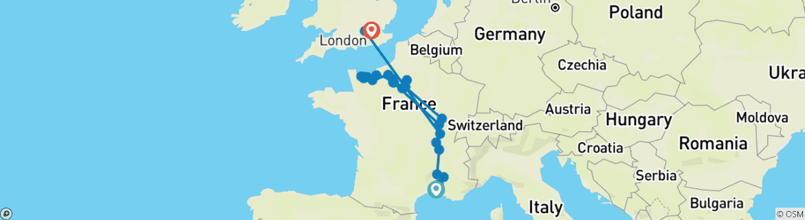 Map of Grand France with 3 Nights in London for Wine Lovers (Northbound)