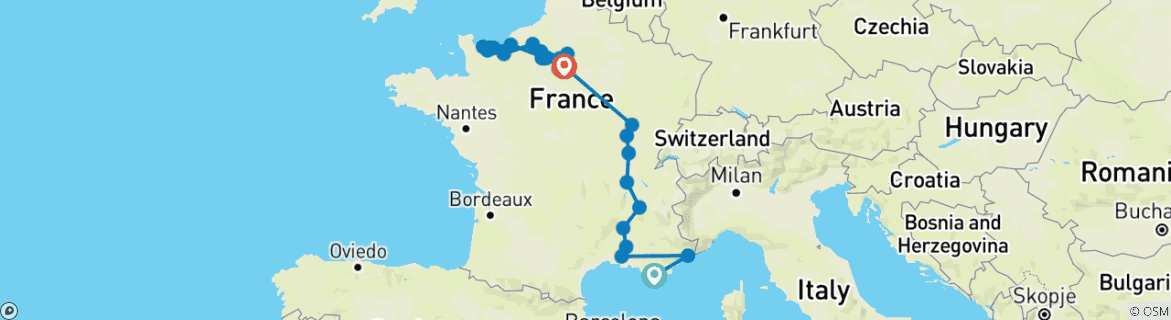 Map of Grand France with 2 Nights in French Riviera (Northbound) 2026