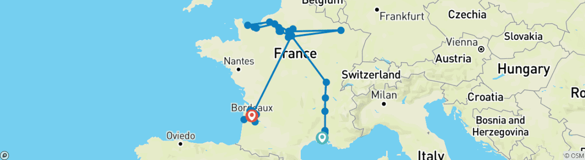 Image d'une carte montrant l'itinéraire du circuit