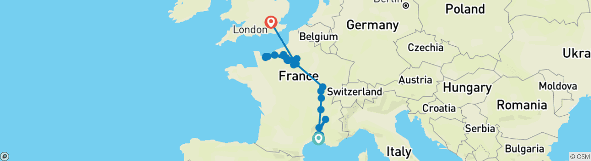 Map of A Culinary Experience in Grand France with 3 Nights in London (Northbound) 2026