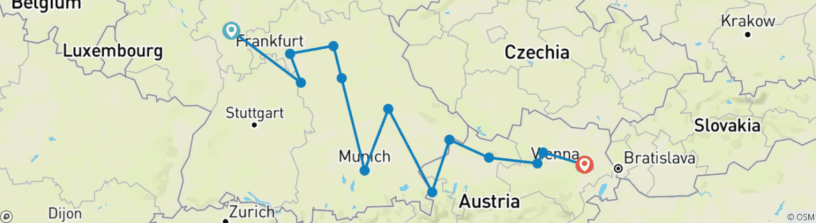 Carte du circuit Noël de Francfort à Vienne