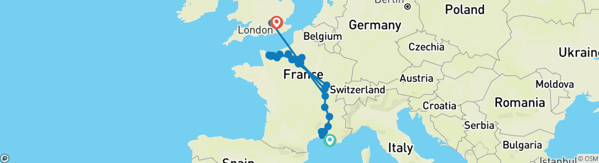 Map of Grand France with 3 Nights in London (Northbound)