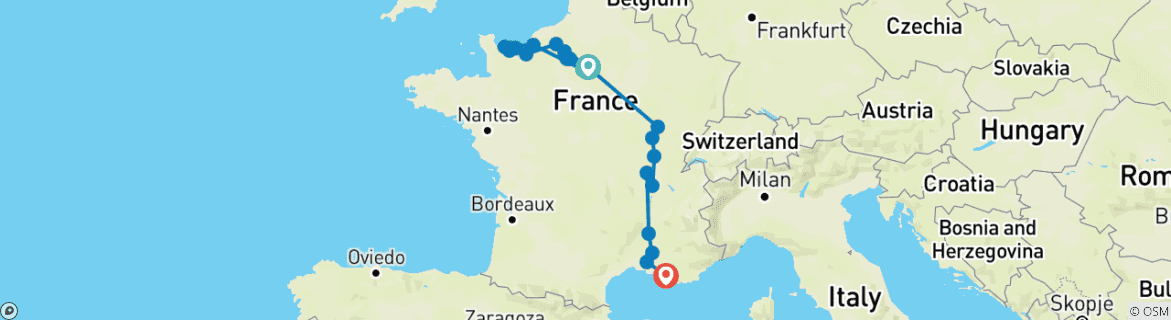 Map of Grand France for Wine Lovers (Southbound)