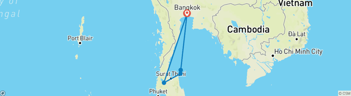 Map of 10 Days Full Moon Experience Thailand (private guide & driver）