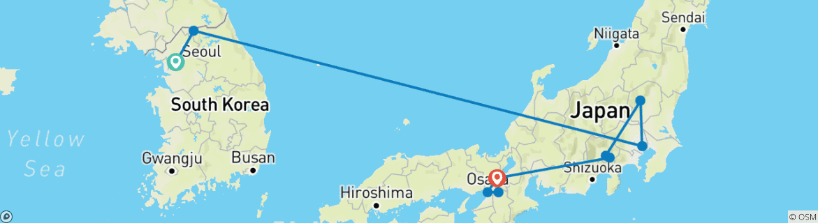 Image of a map showing the route of the tour