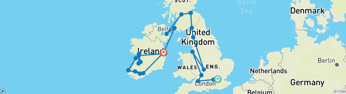 Map of Taste of Britain & Ireland - 14 Days/13 Nights