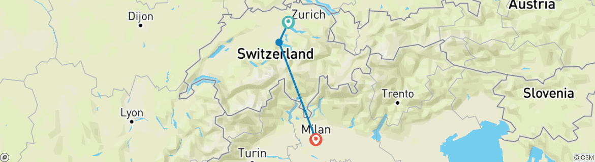 Map of Switzerland and Italy Adventure (Covering Zurich, Lucerne and Milan)