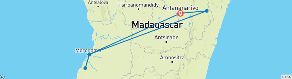 Karte von Reise durch Madagaskar Erkundung von Antananarivo nach Andasibe 7 Tage/6 Nächte (Komfort)