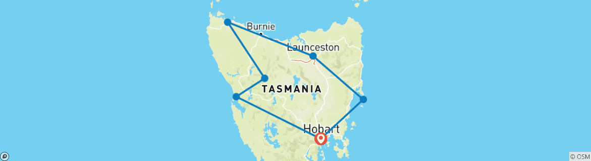 Map of Ultimate Tasmania 2024-2025 - 13 Days