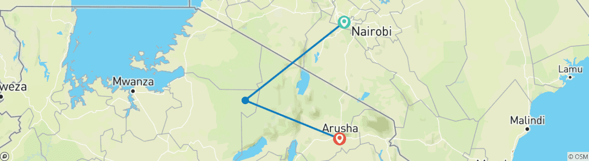 Map of Epic Kenya & Tanzania Fly-in Migration Safari