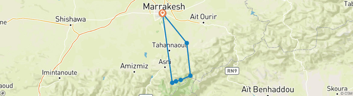 Map of 3 Days Trekking from Imlil To Ourika In The Atlas Mountains