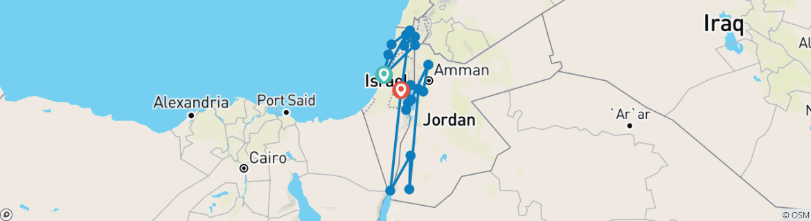 Carte du circuit 13 jours - Circuit chrétien en Israël et en Jordanie