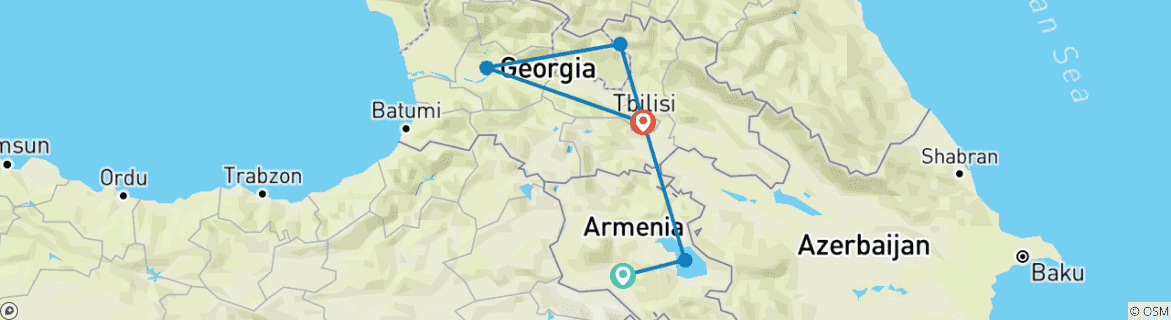 Map of Armenia - Georgia Historical CrossRoads of Orient and Occident - Guided Private Tour