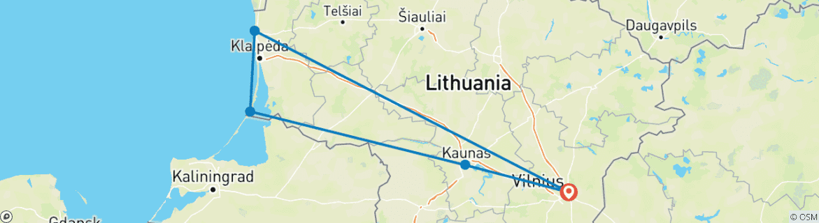 Map of Lithuania Trip Dunes, lakes, Traditions - Guided Private Tour