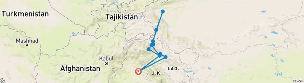 Map of Luxury Pakistan to China Tour: From Karakoram to Pamirs