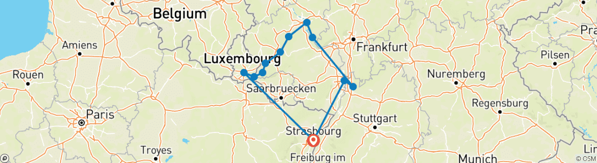 Karte von 4 Flüsse: Neckar, Rhein, Mosel & Sarre-Tal