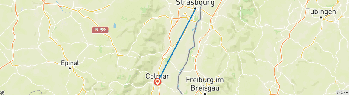 Map of Christmas markets in Alsace (port-to-port) - MODIGLIANI (from Strasbourg to Colmar)