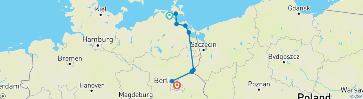 Map of From Stralsund to Berlin: The Baltic Sea and the Oder and Havel Rivers (port-to-port cruise)