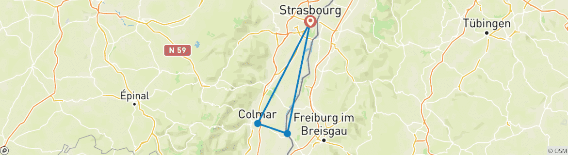 Karte von Rheinische Weihnachten auf dem Romantischen Rhein Kreuzfahrt (von Hafen zu Hafen) - Frankreich (4 Destinationen)