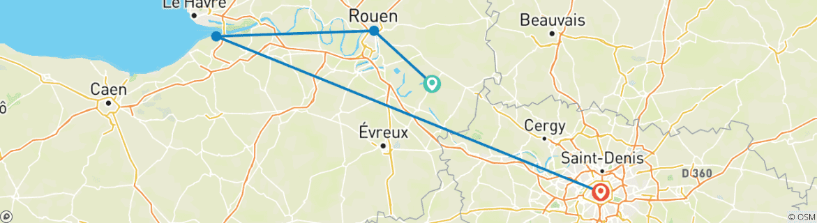 Map of Christmas in the Seine Valley (port-to-port cruise) - RENOIR (from Les Andelys to Paris)