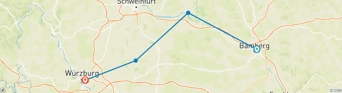 Map of Main river biketour | Bamberg to Würzburg