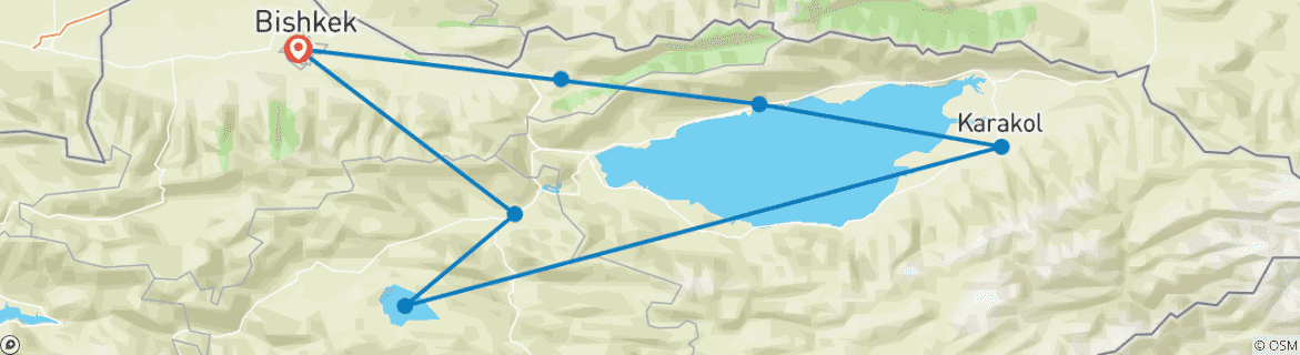 Map of Kyrgyzstan Two Lakes Tour Issyk Kul and Song Kul - Guided Private Tour