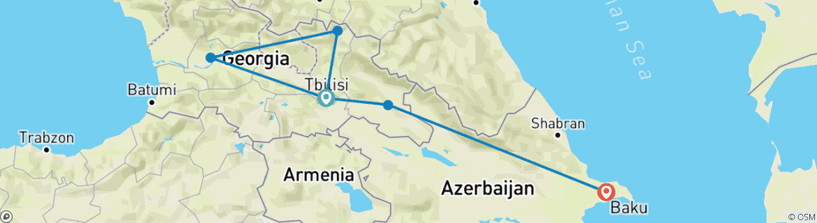 Map of Georgia - Azerbaijan Mountains and Sea - Guided Private Tour