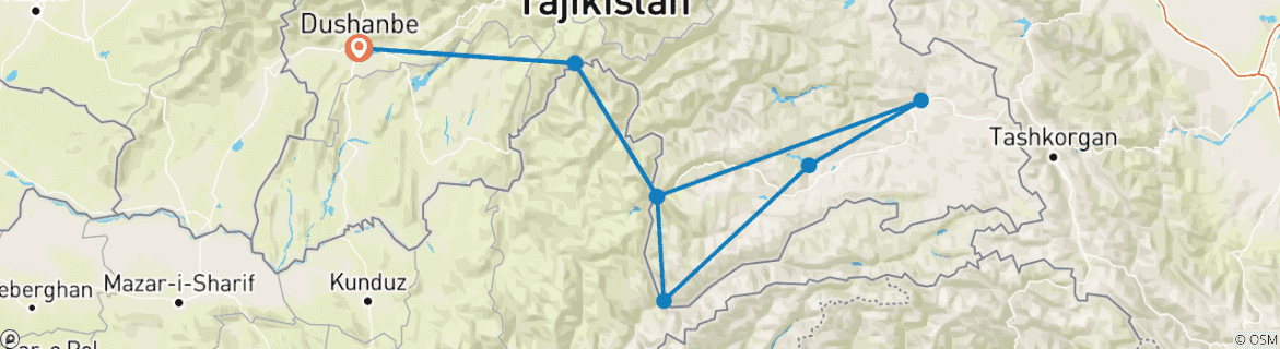 Image of a map showing the route of the tour