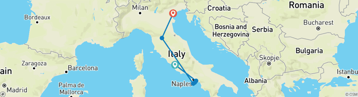 Map of ESSENCE of ITALY 4* / STANDARD from ROME to VENICE (including SORRENTO)